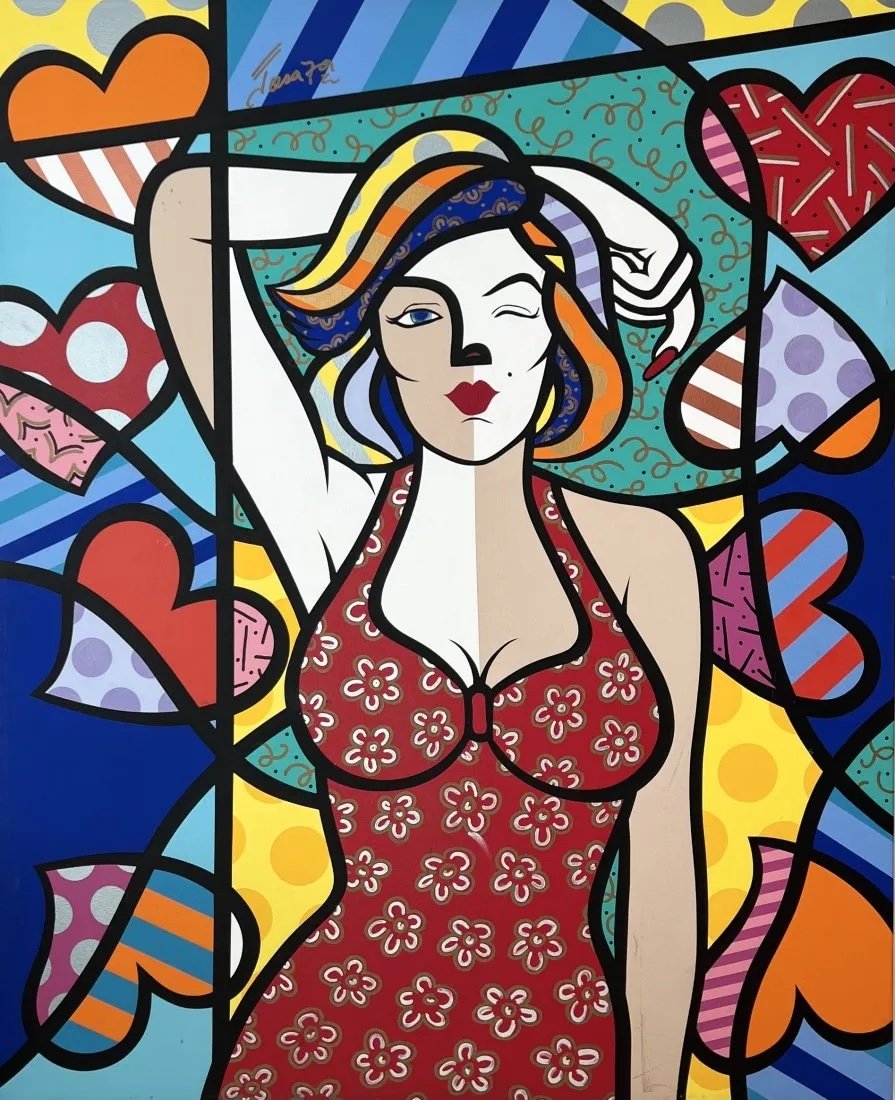 JOZZA JESUS (b. 1958, Brazil) "I Love Marilyn II", Large Painting: Acrylic on canvas 45 x 56 in