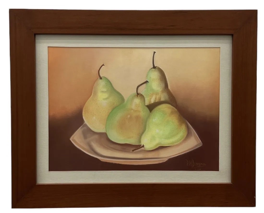 Large Cubist Still Life Pastel Of Pears Signed, Heavy Wood Quality Frame (1 of 3)