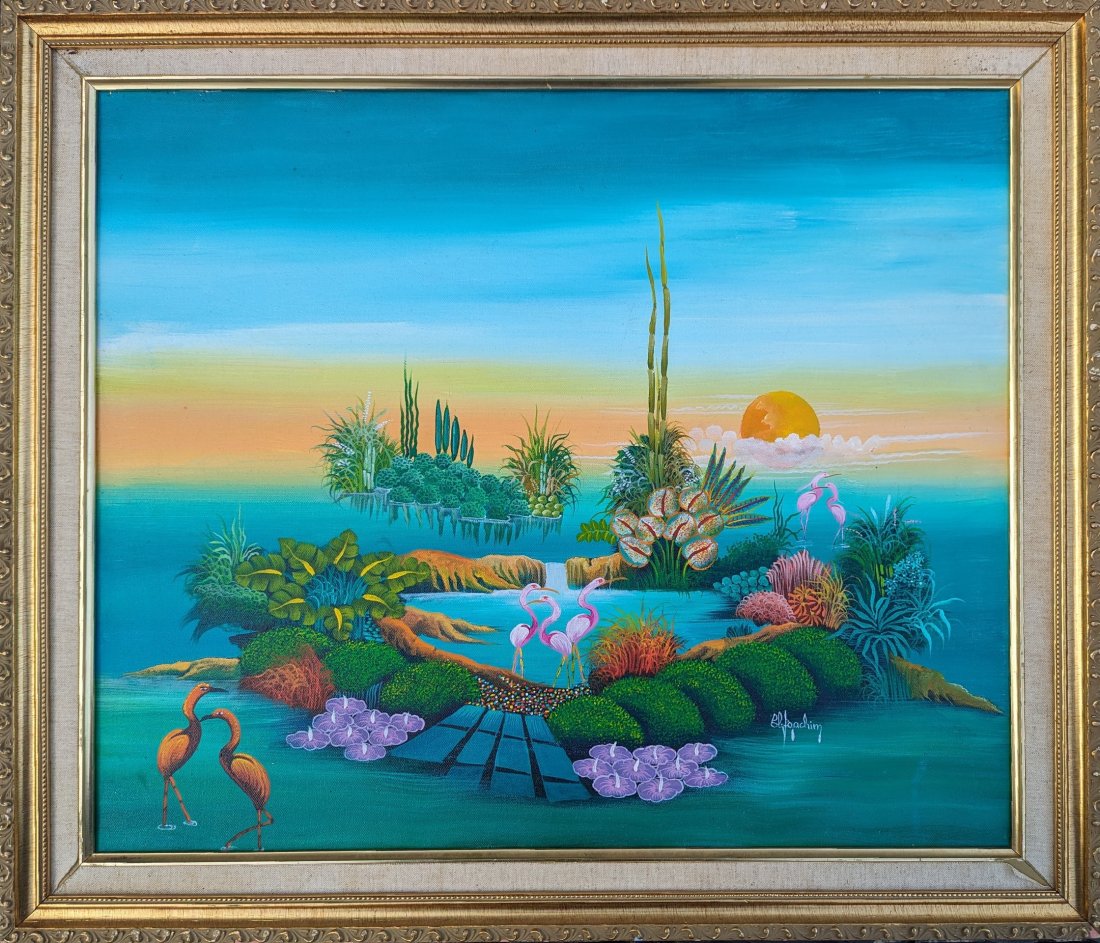 CLAUDE JOACHIN (20th c, Haiti) Landscape: Acrylic on canvas 24 x 20 in