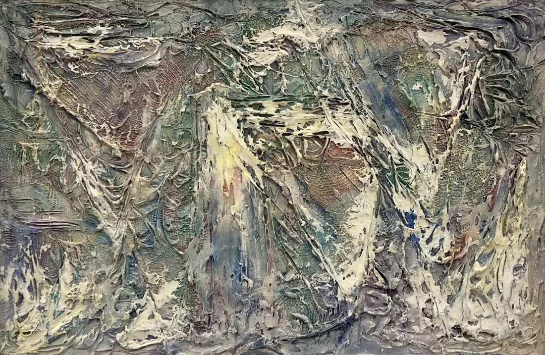 Vintage Heavy Impasto Abstract Painting, Signed: Oil on canvas 36 x 24 in