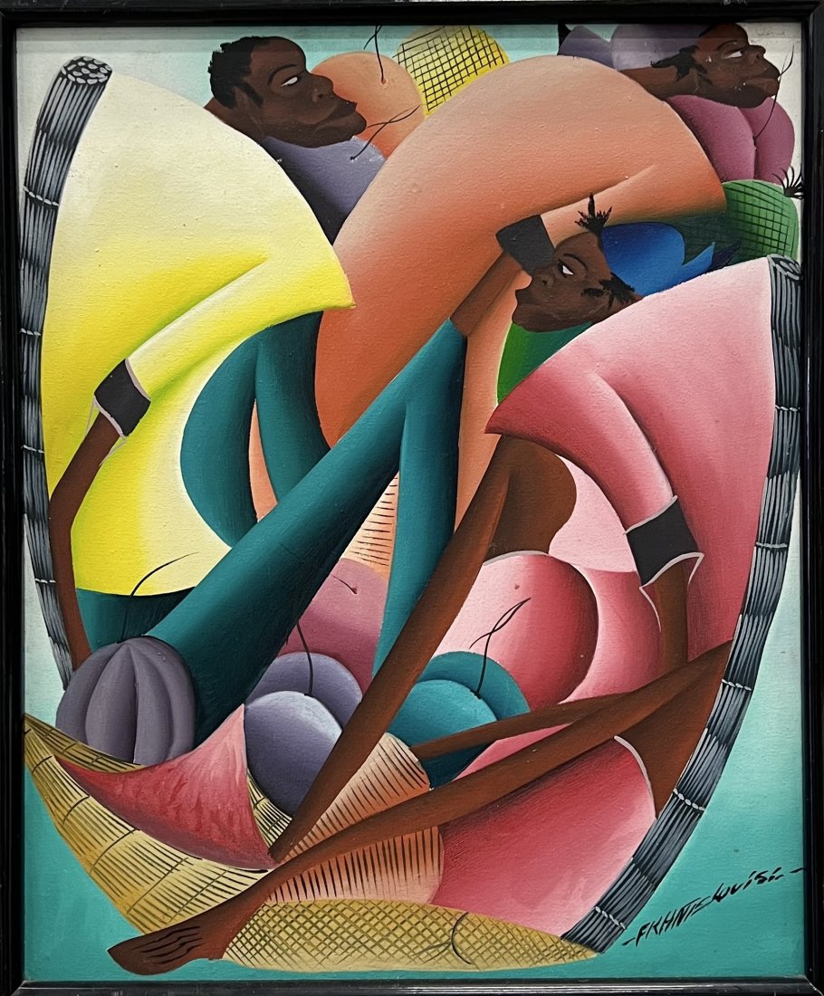 Vintage Haitian Modernist Painting Signed: 24 x 20 in