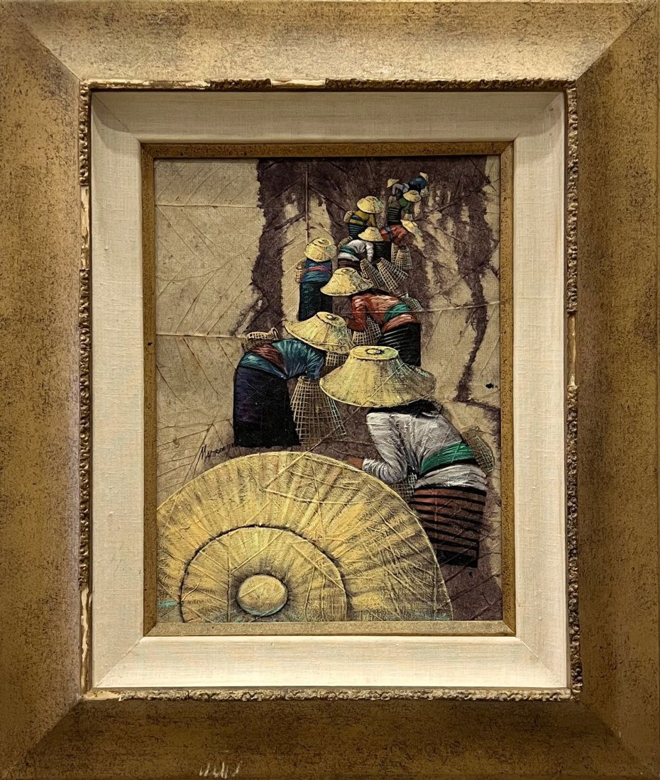 MAITREE JUNTAROOPAMAI (20th c, Thailand) Painting On Tobacco Leaves (1 of 3)