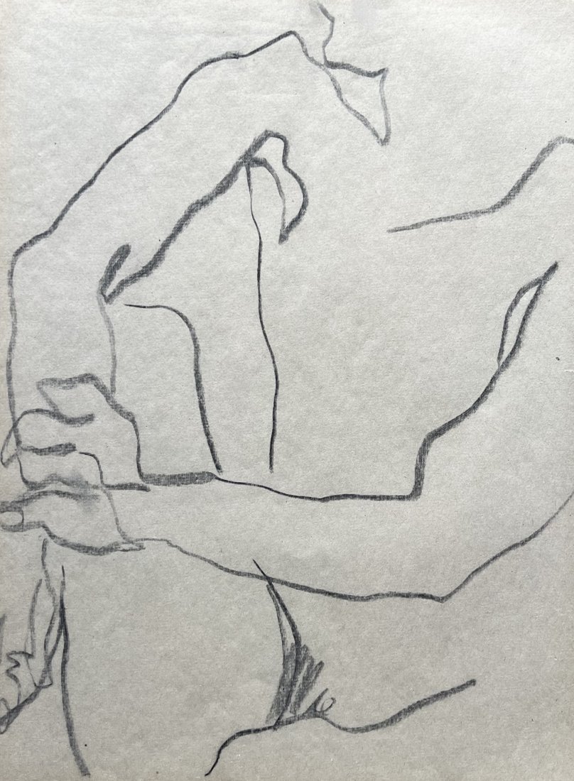 ELIZABETH BLUMENTHAL (20th c, American) Male Nude Charcoal Drawing: 24 x 18 in