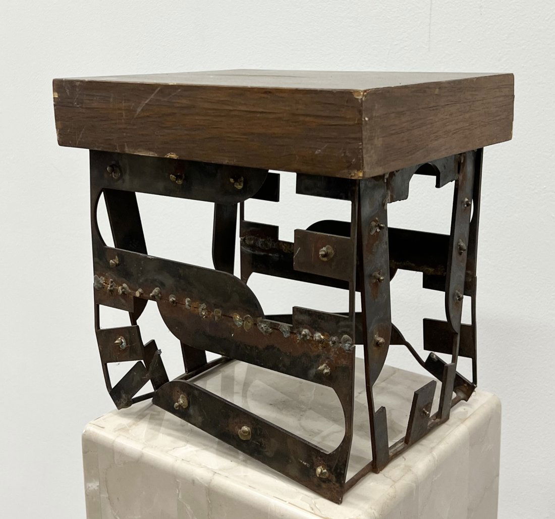 Industrial Modernist Wrought Iron Small Bench Of Foot Stool, Folk Art (1 of 4)