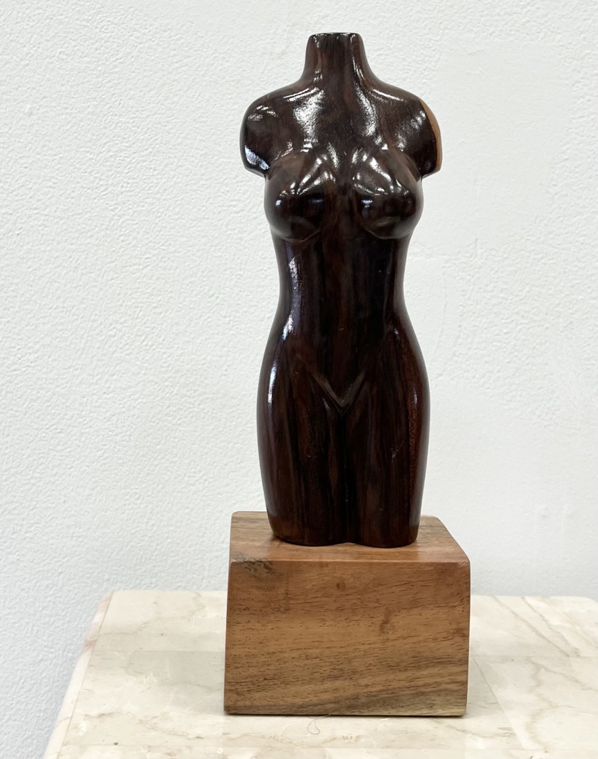 Vintage Carved Wooden Modernist Nude Sculpture Of A Woman: Size 10 x 3.5 x 2.5 in