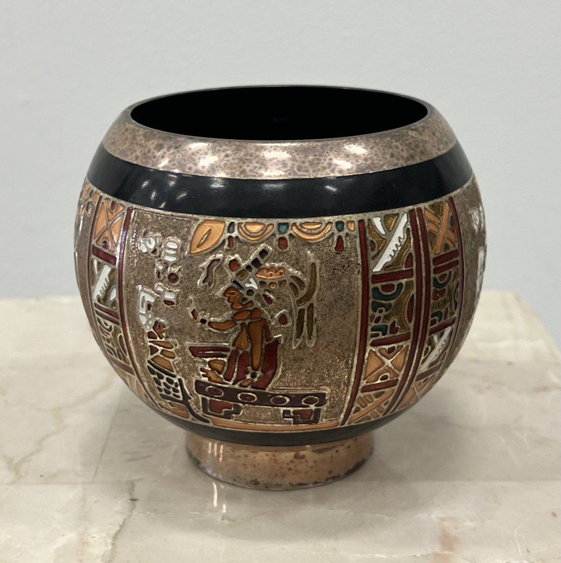 Miguel Pineda Enameled Vase: Size 4.5 x 4 in