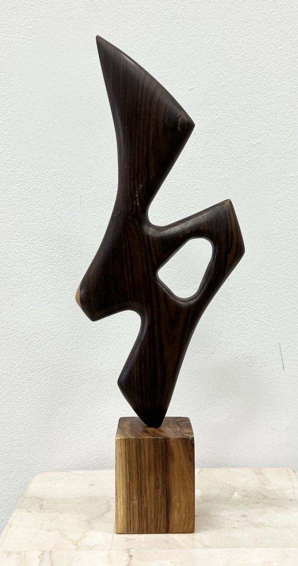 Modernist Wood Sculpture Signed On Base: 15 x 5 x 2.5 in