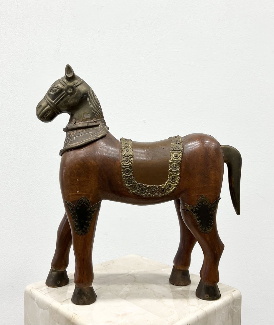 Vintage Horse Sculpture Wood & Copper Brass Statue (1 of 4)
