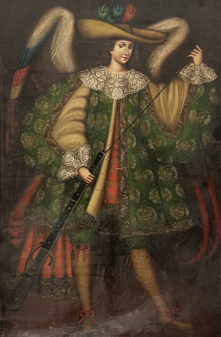 Cuzco School Painting: Oil on canvas 47 x 31 in