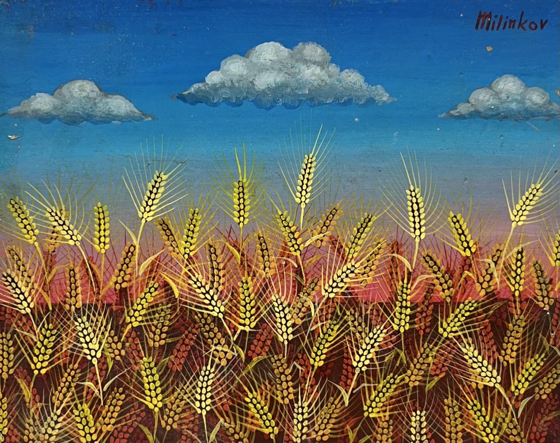 LJUBOMIR MILINKOV (b. 1938, Serbia, Illinois) Folk Art: Oil on wood 9.5 x 7.5 in