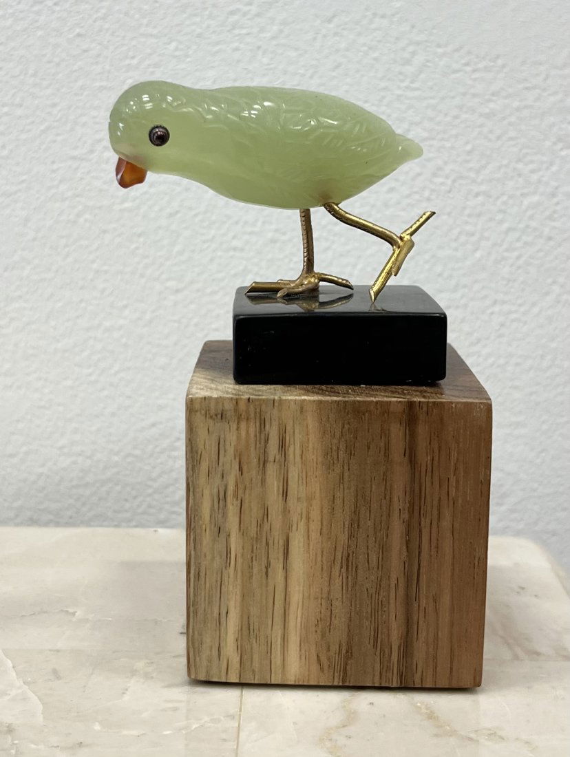 Chinese Bird Precious Stones Sculpture On Wood Stand (1 of 3)
