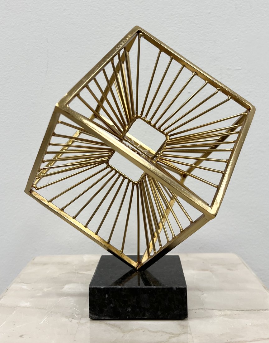Contemporary Metal Cube Sculpture: 9 x 7 x 7 in
