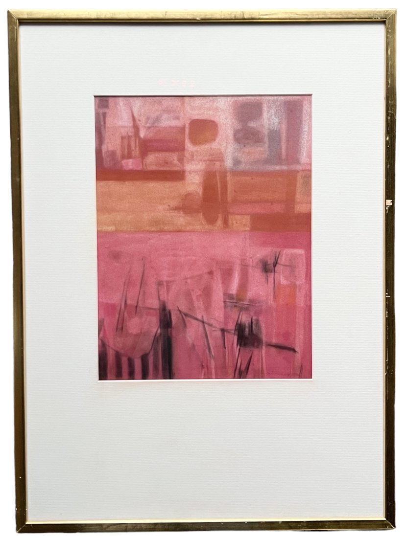 Mid-Century Modern Abstract Signed Horowitz: Pastel on paper 12 x 9.5 in, 22.5 x 17 in (framed)