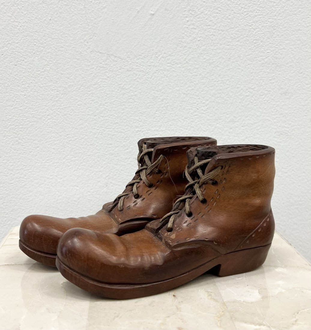 Pair Of Cuban Carved Wooden Boots , Signed: 6 x 2 x 3.5 in