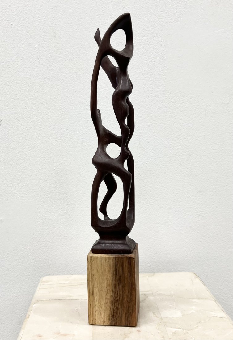 Vintage Carved Wood Cuban Modernist Sculpture: 14 x 2 x 2 in