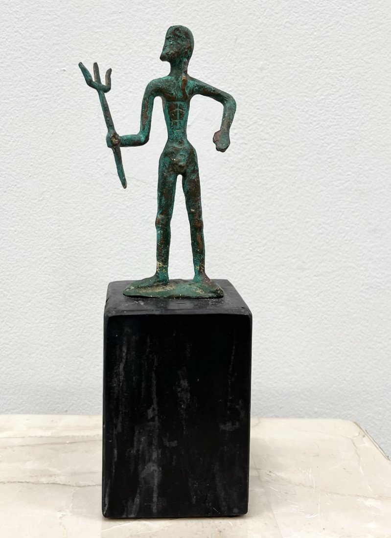 Greek Figure "Poseidon" Sculpture Mounted On Marble Base: 10 x 3 x 3 in