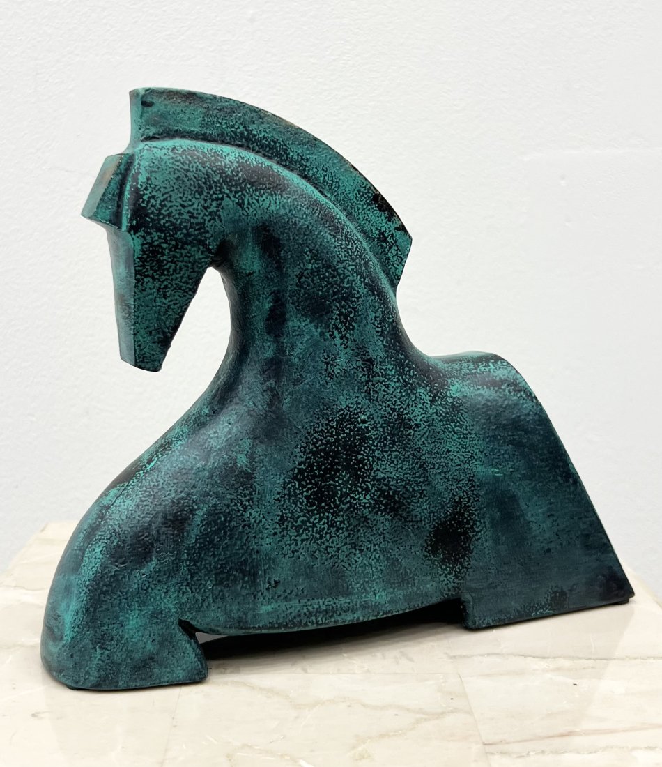 Contemporary Metal Horse Sculpture Figurine: Size 7 x 8 x 2 in
