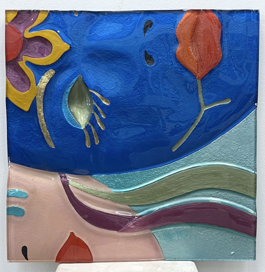 Vintage Reverse Painted Floral Abstract Glass Panel (1 of 2)