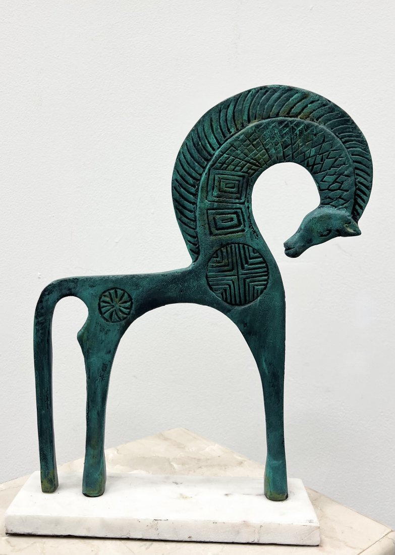Contemporary Metal Horse Sculpture: 13 x 9 x 2.5 in