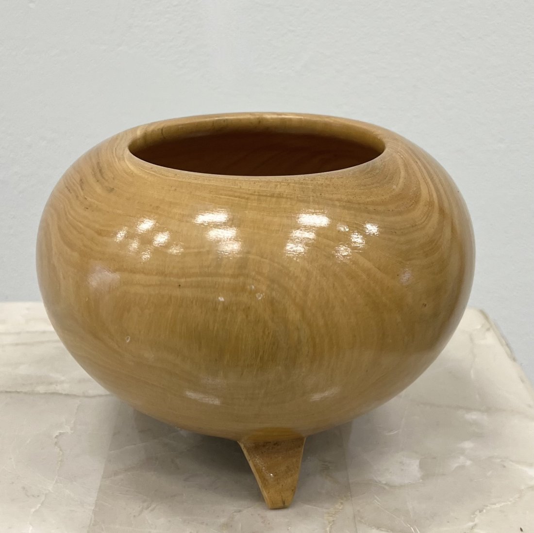 Vintage Modern Turned Wood Bowl Signed On base: 6 x 4 in