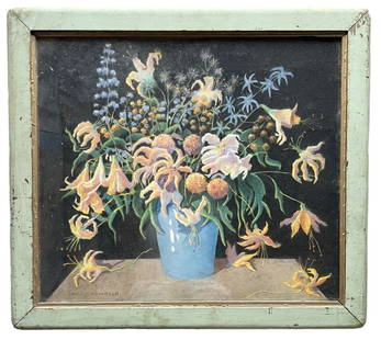 LOUIS THOMPSON (20th c, American) Floral Still Life: Pastel on paper 24 x 21 in, 28.5 x 25.5 in (framed)