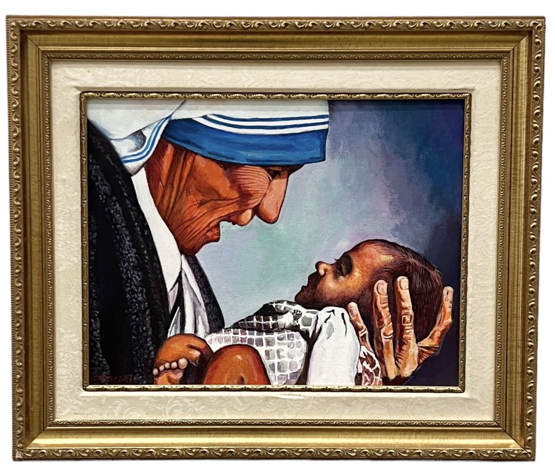 CESAR CARACAS (1935-2011, Nicaragua) Mother Teresa: Oil on board 21 x 17 in, 24.5 x 20.5 in (framed)