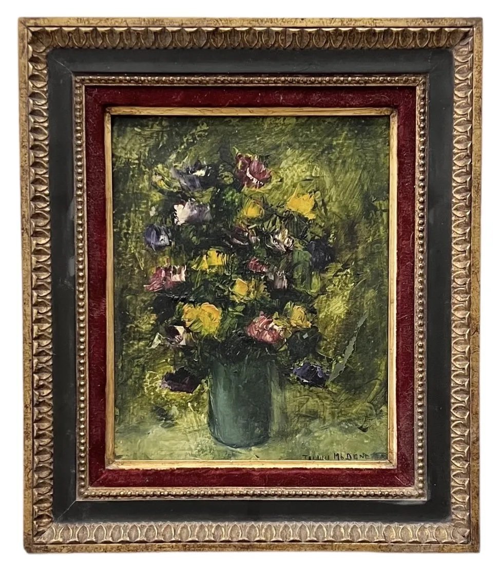 French Impressionist Floral Still Life, Signed: Oil on canvas 10.5 x 8.5 in, 15 x 13 in (framed)