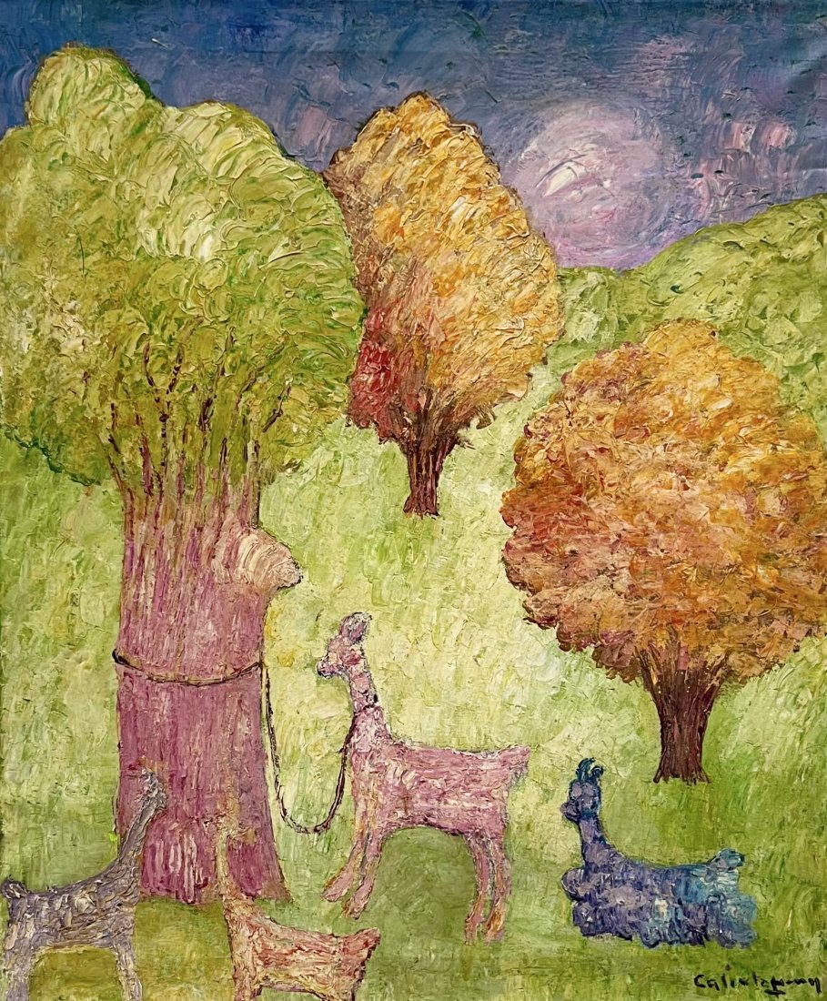 HENRI CALIXTE (1933-2010, Haiti): Oil on canvas 23 x 19 in