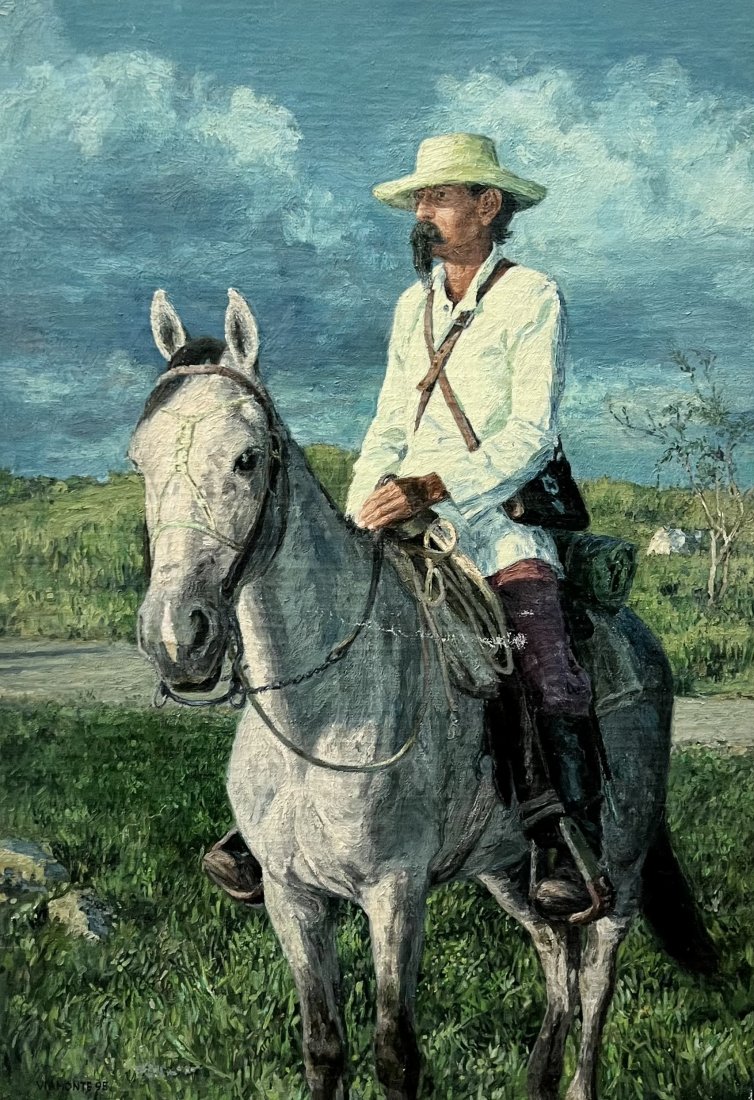 Vintage Cuban Impressionist Painting Of Cuban General On Horse: Oil on canvas 46 x 31.5 in
