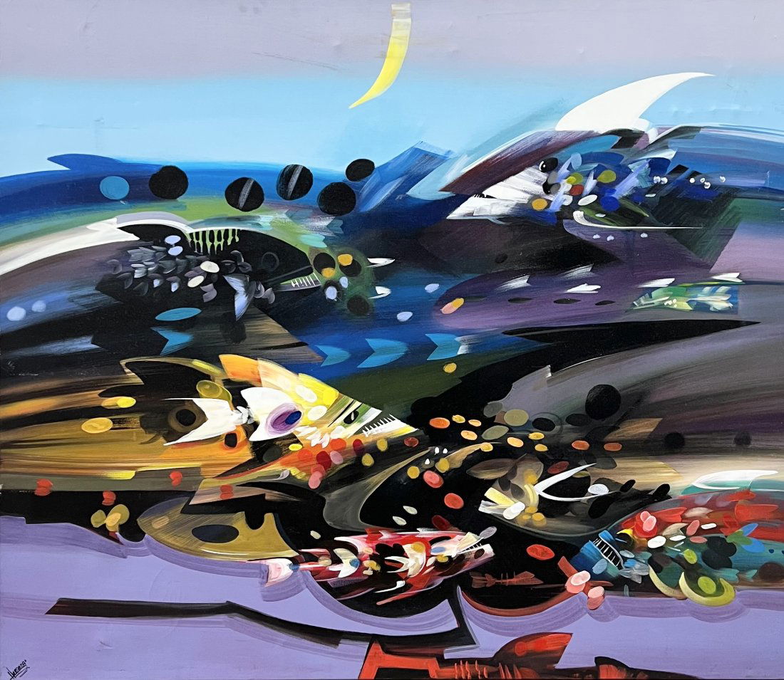 Large Latin American Abstract Painting Signed Herrera (1 of 3)