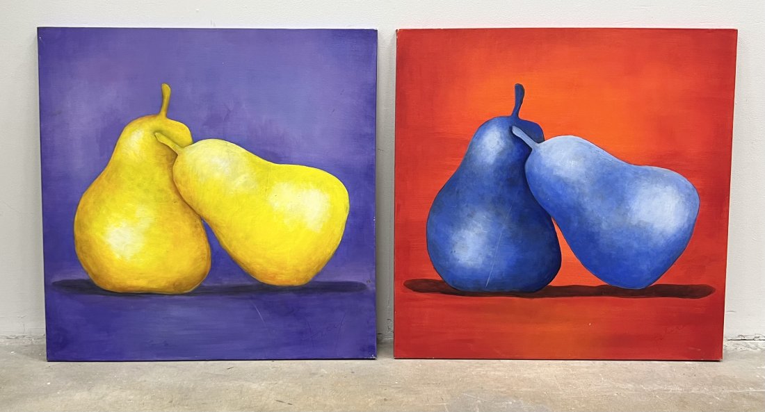 Pair Of Colorful Contemporary Pear Paintings (1 of 2)