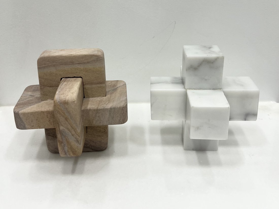 Pair Of Contemporary Marbled Puzzled Sculptures 6": 6"