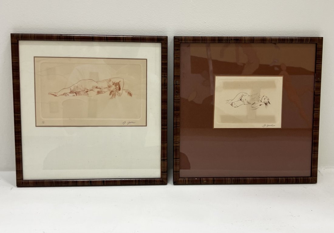 Pair Of Nude Etchings Signed Zuniga: 13 x 13 in (framed)