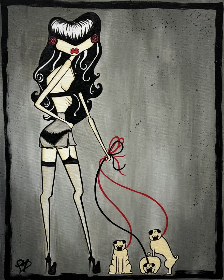 "Pug Life" Contemporary Lowbrow Style Signed Painting: Acrylic on canvas 20 x 16 in. Dog painting