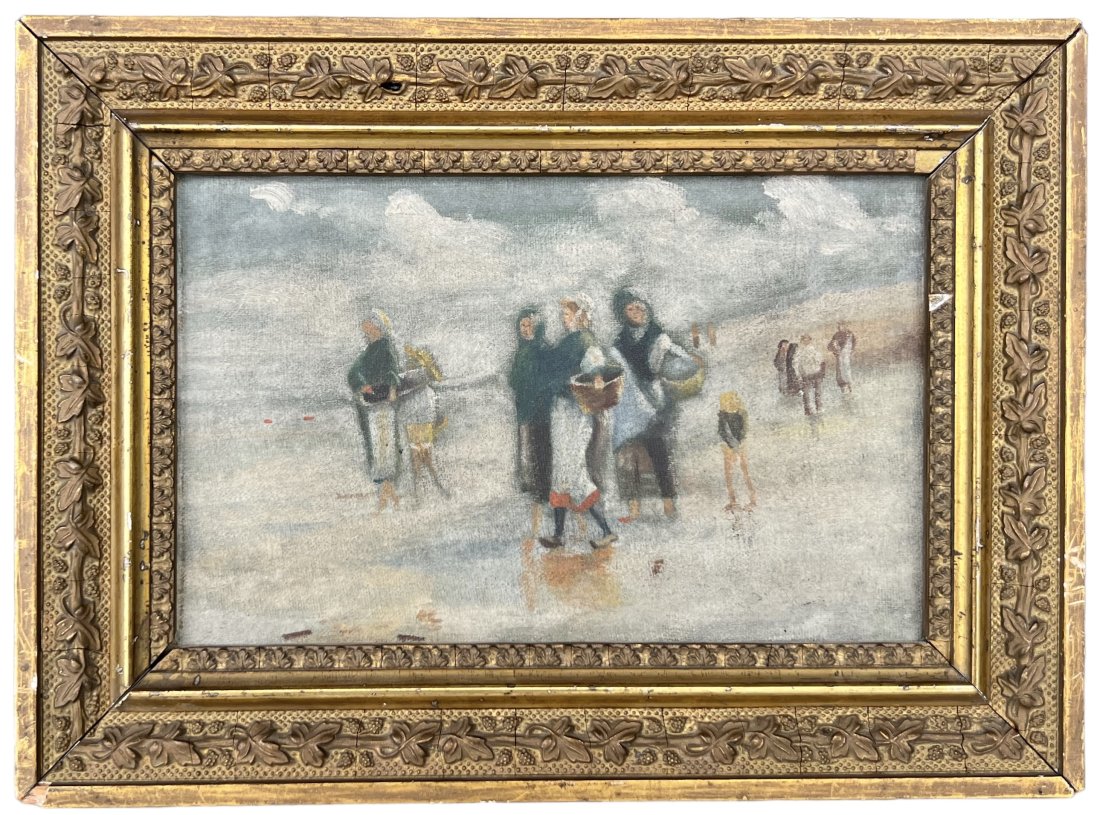 Antique American Impressionist Beach Scene, Unsigned (1 of 4)