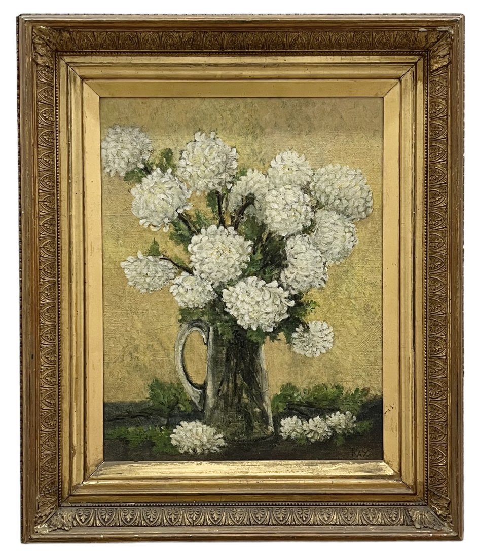 19th Century Still Life Of Flowers, Signed: Oil on canvas 18 x 14 in, 25 x 21 in (framed)