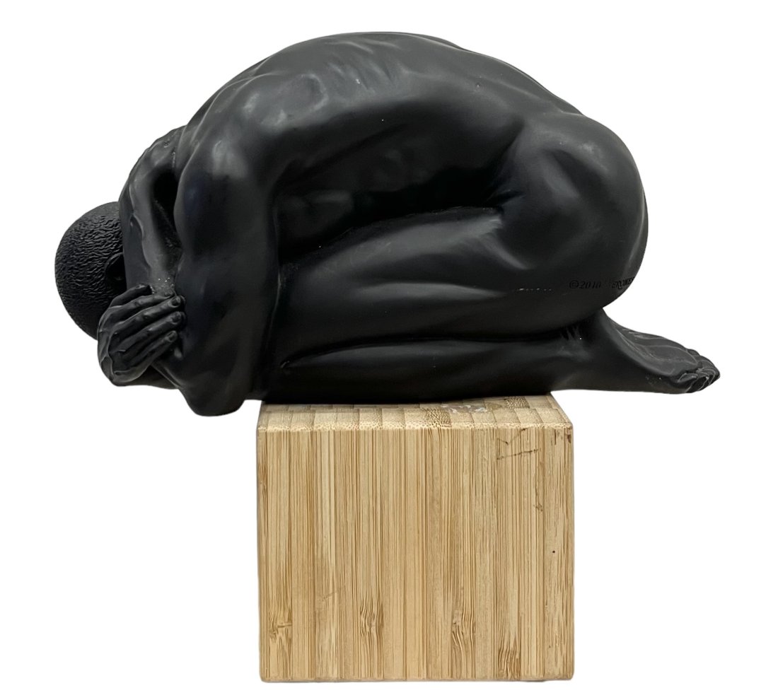 Nude Male Black Glass Sculpture: Size 8 x 9 x 4 in