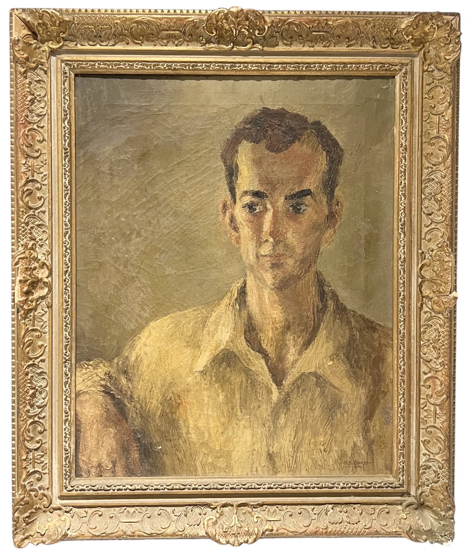 American School Portrait Of A Handsome Man 1946, Signed: Oil on canvas 20 x 16 in, 25 x 21.5 in (framed)
