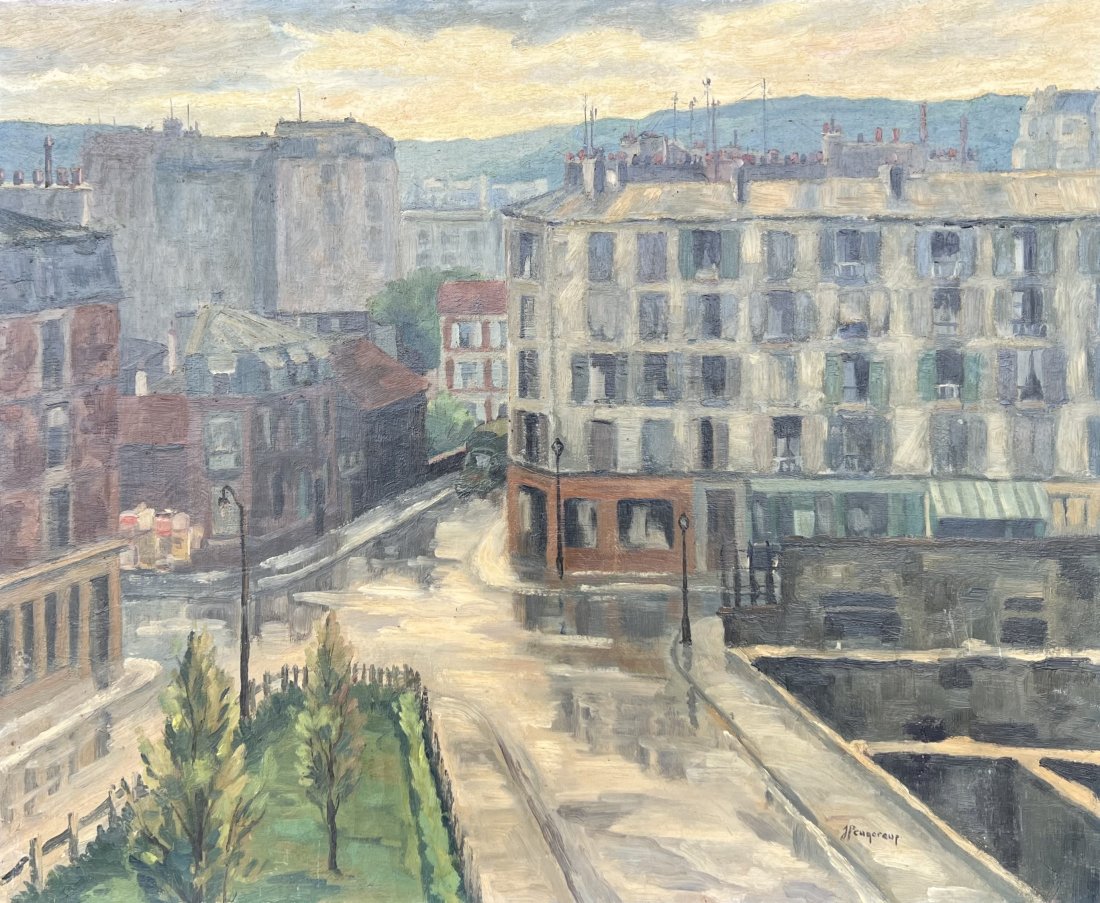 JEAN FEUGEREUX (1923-1992, France) Paris Scene, Impressionist: Oil on canvas 29 x 23.5 in