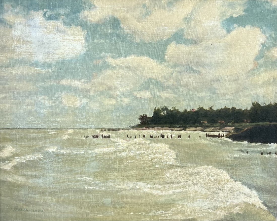 JM MCLEOD (20th c, American) Lake Michigan April 1956, Chicago Artist: Oil on board 16 x 20 in, 25 x 21 in (framed)