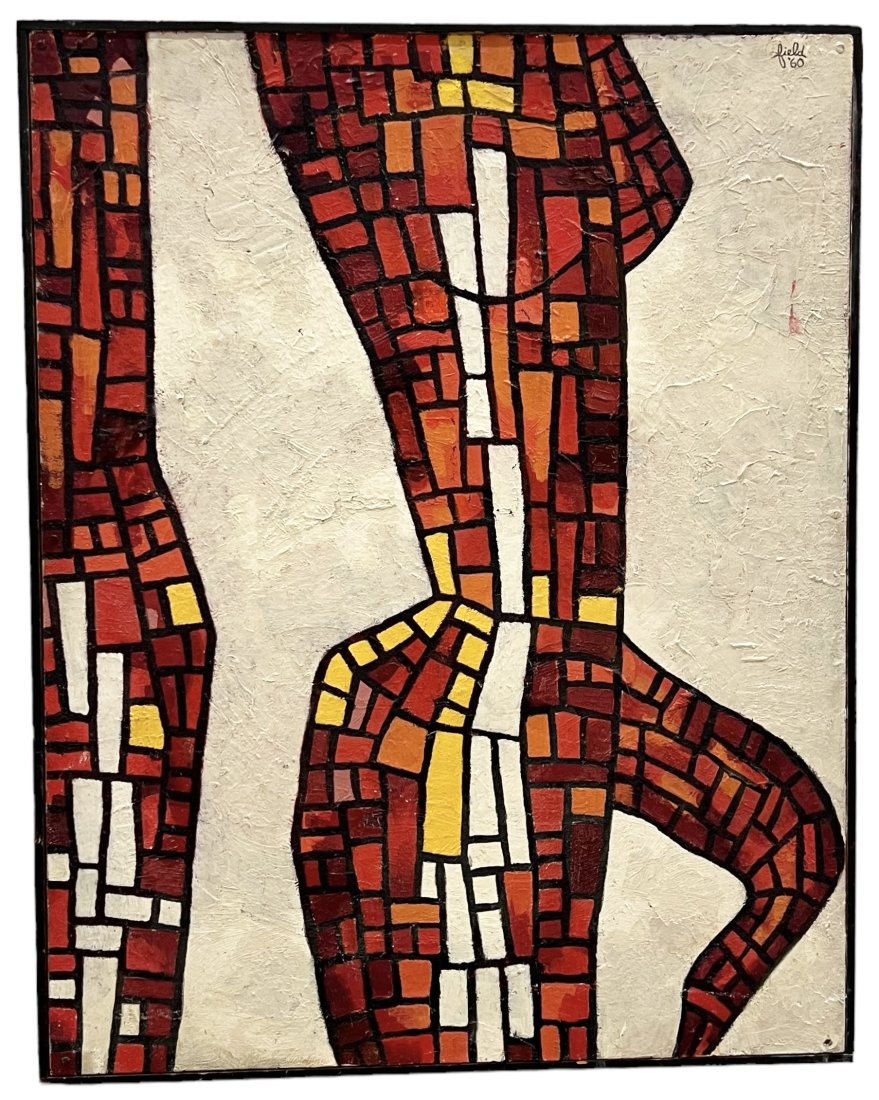 Modernist Female Nude Torso Expressionist Abstract Signed & Dated 1960: Oil on board 28.5 x 22.5 in