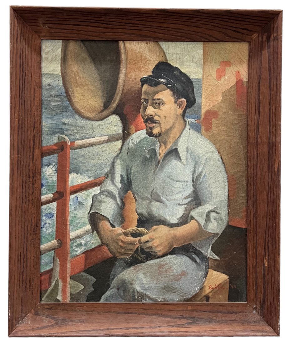 1940's Portrait Of A Captain On A Boat, Signed (1 of 5)