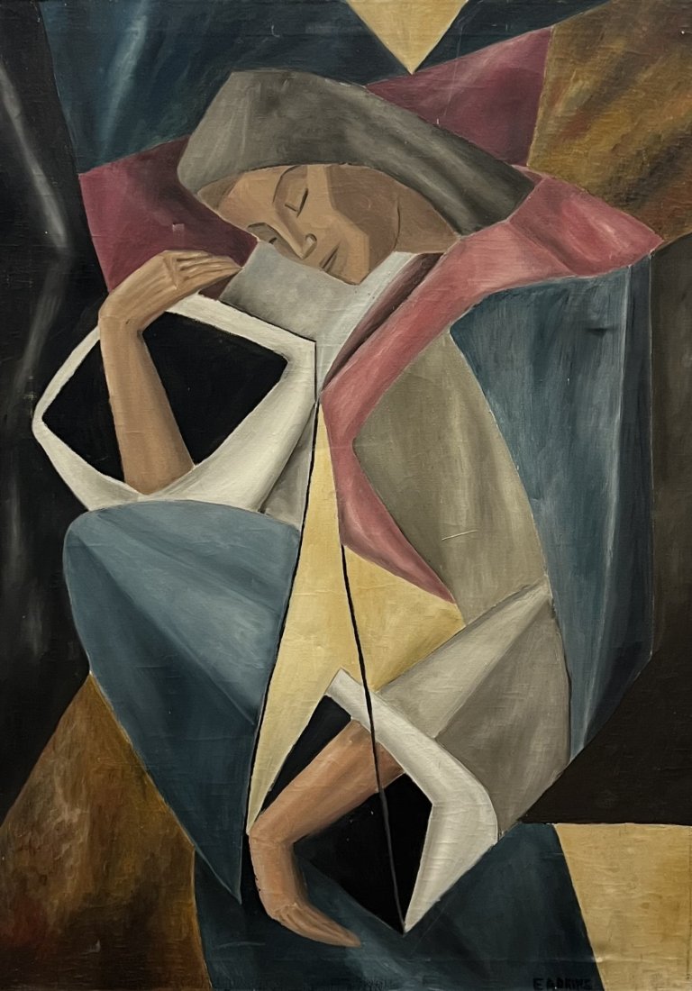 Vintage Cubist Portrait Of A Woman, Signed: Oil on canvas 42 x 30 in