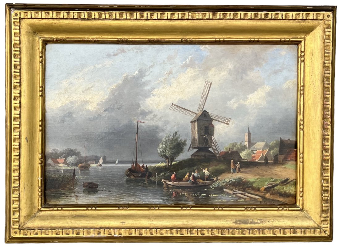 Antique Dutch School Windmill Landscape, Signed (1 of 4)