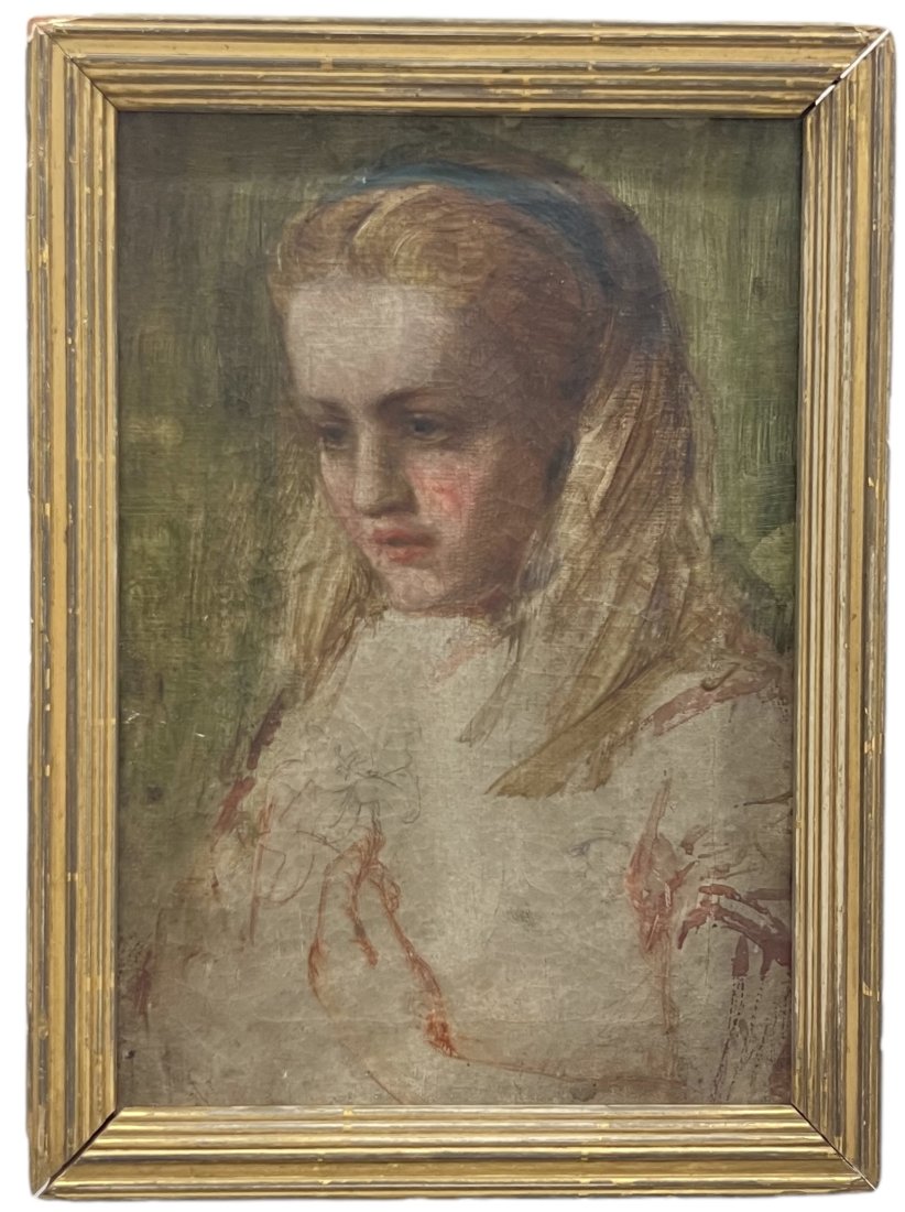 19th Century French Portrait Of A Girl Dated 1869: Oil on canvas 13 x 9 in, 14.5 x 10.5 in (framed)