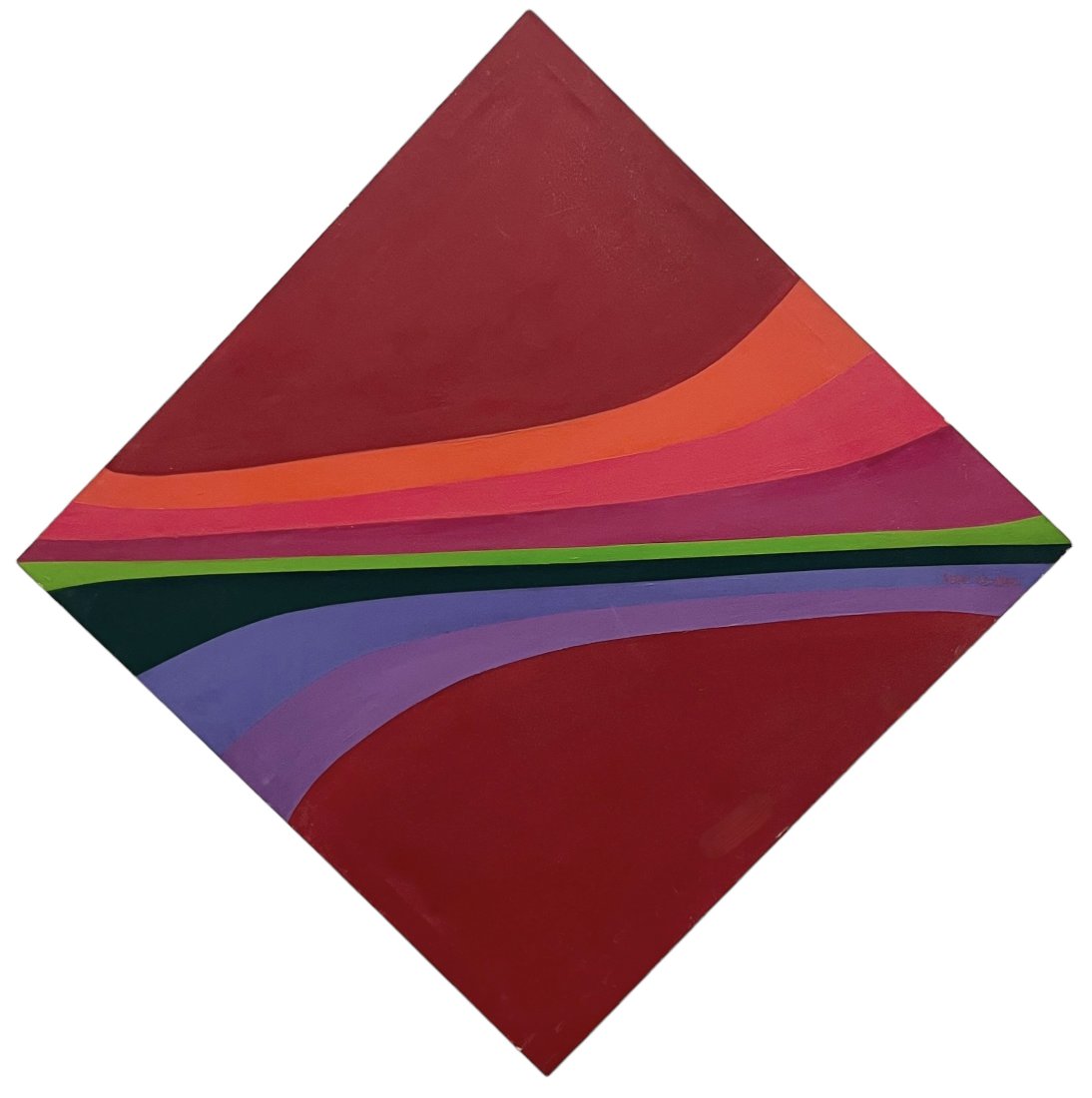 1970's Mid-Century Modern Colorful Abstract Painting, Signed: Oil on canvas 38 x 38 in