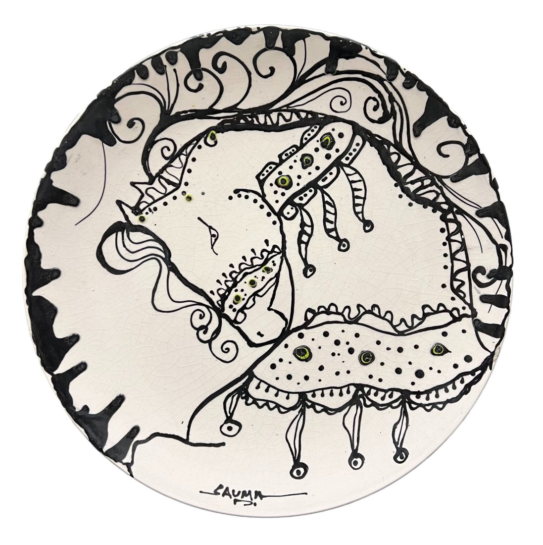 Modernist Ceramic Cuban Charge Plate, Signed: Size 15 in