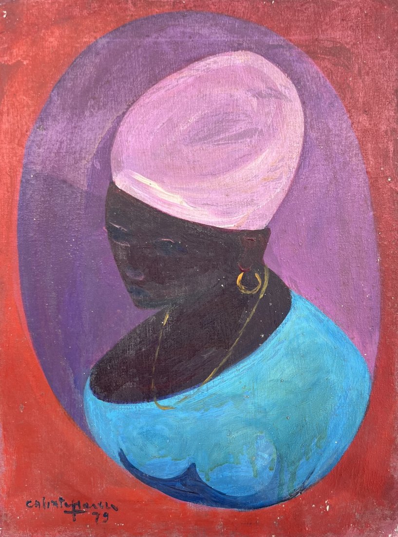 HENRI CALIXTE (1933-2010, Haiti) Portrait: Oil on canvas 16 x 12 in