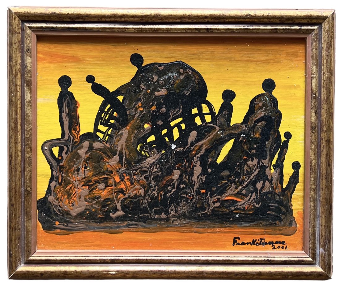 FRANK ETIENNE (b. 1936, Haiti) Surrealist: Oil on board 17.5 x 14.5 in ( framed)
