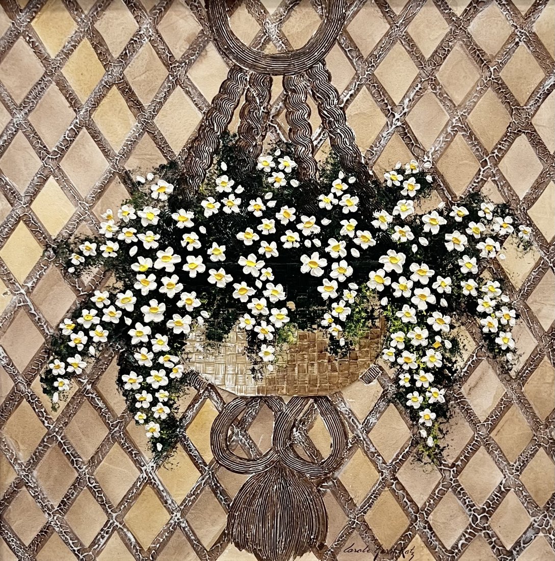 CAROLE GERST KATZ (1940-2008, American) Flowers, New York Artist: Mixed media on masonite 30 x 30 in